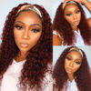 Picture of Celiarita Deep Wave Headband Wig Human Hair 18 Inch Reddish Brown Machine Made None Lace Front Wig 33# Red Brown Brazilian Virgin Glueless Wear and Go Curly Headband Half Wigs for Black Women…