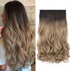 Picture of REECHO 20" 1-pack 3/4 Full Head Curly Wave Clips in on Synthetic Hair Extensions HE008 Hair pieces for Women 5 Clips 4.5 Oz Per Piece - Dark Brown to Ash Blonde