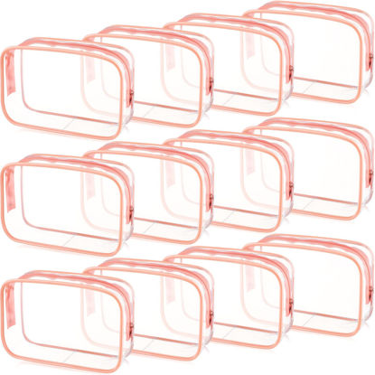 Picture of Weewooday 12 Pieces Clear Cosmetics Bag PVC Zippered Clear Toiletry Carry Pouch Cosmetic Makeup Bag Waterproof Makeup Vinyl Plastic Organizer Case for Vacation Bathroom(Pink,Medium)