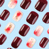 Picture of 24Pcs Press on Nails Short Square Shape Fake Nails Gradient Wine Red False Nails with Designs Cute Artificial Nails Extra Short Nails for Summer Manicure Decorations