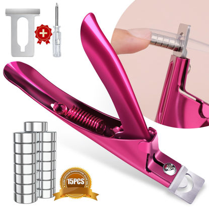 Picture of Rose Red Metal Premium Adjustable Nail Clippers with Magnet Sizers for Acrylic Nails, Professional Stainless Steel Fake False Nail Tip Clipper Cutter Trimmer, Manicure Tool for Salon Home Nail Art
