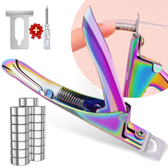 Picture of Chameleon Metal Premium Adjustable Nail Clippers with Magnet Sizers for Acrylic Nails, Professional Stainless Steel Fake False Nail Tip Clipper Cutter Trimmer, Manicure Tool for Salon Home Nail Art