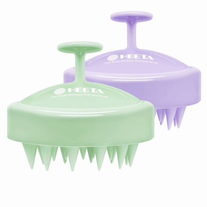Picture of HEETA 2 Pack Hair Scalp Massager Shampoo Brush for Hair Growth, Hair Scalp Scrubber with Soft Silicone, Wet and Dry Hair Detangler (Purple & Grass Green)