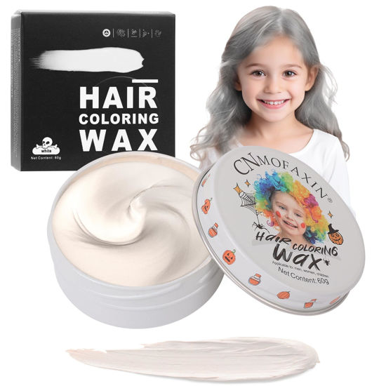 Picture of Temporary Silver White Hair Color Wax for Kids, Women Men Colored Hair Styling Mud, Washable Style Dye for Girl Boy Teens, DIY Instant Hair Coloring Gel Cream for Cosplay Halloween Children's Day