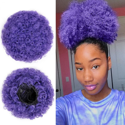Picture of rosmile Afro Puff Drawstring Ponytail Extension for Black Women, Premium Purple 80 Gram Short Synthetic Afro Puff Ponytail for Natural Hair, Clip on Kinky Drawstring Curly Ponytail Bun