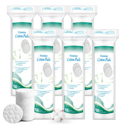Picture of Premium Cotton Rounds for Face, 600 Count Makeup Remover Pads, 100% Pure & Natural Facial Cleansing Round Pads, Hypoallergenic, Lint-Free