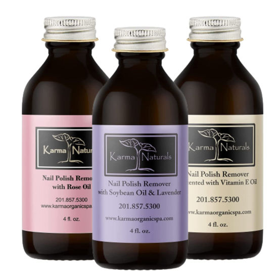 Picture of Karma Organic Nail Polish Remover Bundle - Includes Natural Lavender, Rose Oil, and Unscented Nail Polish Remover (4FL-Oz) (Multipack)