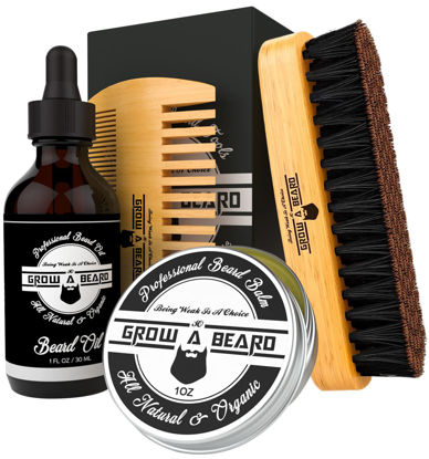 Picture of Beard Grooming Kit for Men - Bamboo Travel Set With Brush, Comb, Oil & Balm for Growth, Styling, Shine & Softness - Great Gift