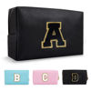 Picture of Personalized Initial A-Z Preppy Patch Makeup Bag,Small PU Chenille Letter Cosmetic Bag with Zipper for Teen Girls,Black Cute Toiletry Organizer Bag,Monogram Makeup Case Gift for Women Girls,Letter A