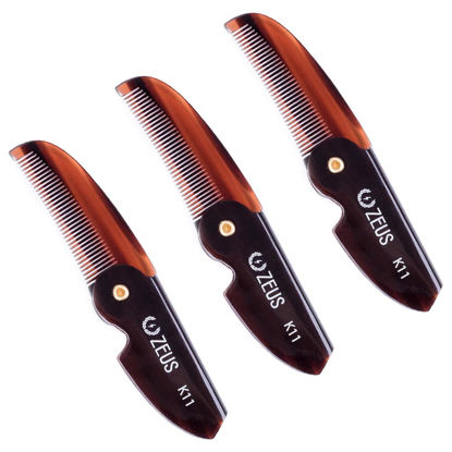 Picture of ZEUS Folding Mustache Comb, Handmade Saw-Cut Best Moustache Pocket Comb - (3 Pack - Traditional) - K11