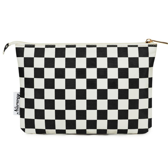 Picture of Narwey Small Makeup Bag for Purse Travel Makeup Pouch Cosmetic Bag Zipper Pouch Bags for Women (Black Checkerboard)