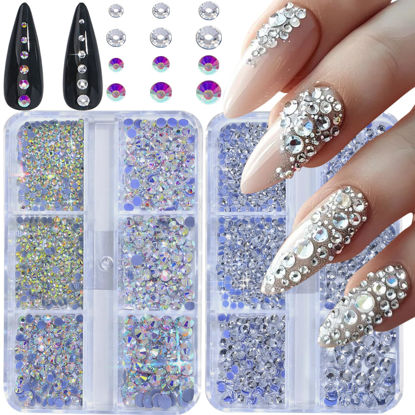 Picture of HNUIX Nail Rhinestones - 2880pcs Round Flat Back Gems Hotfix Rhinestones,Crystals,AB,with Kit, for Nail Art,Crafts Clothes DIY Decoration