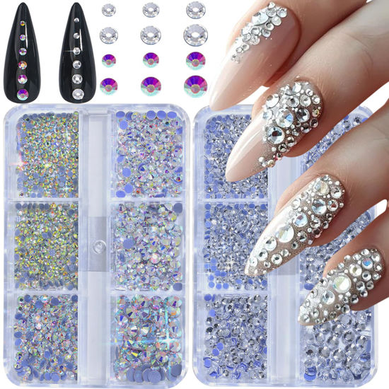 Picture of HNUIX Nail Rhinestones - 2880pcs Round Flat Back Gems Hotfix Rhinestones,Crystals,AB,with Kit, for Nail Art,Crafts Clothes DIY Decoration
