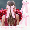 Picture of DEEKA 16 PCS Collegiate Style Cheer Bows Long Tail Skinny Cheer Bow Ponytail Holder Handmade Bows for Girls Teens Softball Cheerleader Sports -Light Pink