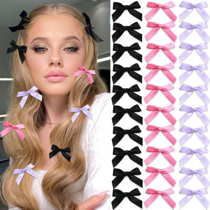 Picture of SAWINDA 30PCS Mini Hair Bows Set Small Alligator Bowknot Hair Ribbon Hair Barrettes for Teens Cute Black Bow Clips for Thick Thin Hair Hair Accessories for Women Girls