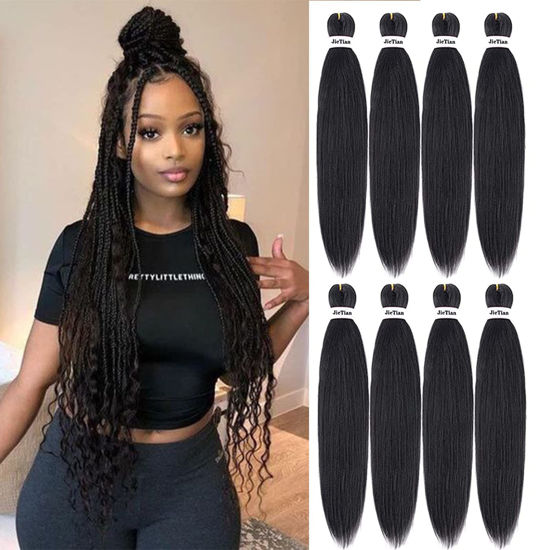 Picture of Liang Dian Pre Stretched Braiding Hair Ombre 36 Inch 8 Packs Synthetic Crochet Braids Hot Water Setting Professional Soft Yaki Texture Synthetic Hair Extensions(36 Inch 1B)