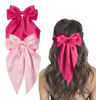 Picture of Furling Pompoms Hair Bows Clip, Hot Pink Bow for Women's Hair - 2 Pack, Elegant Satin Bow Hair Accessories for Birthday, Wedding, Holidays