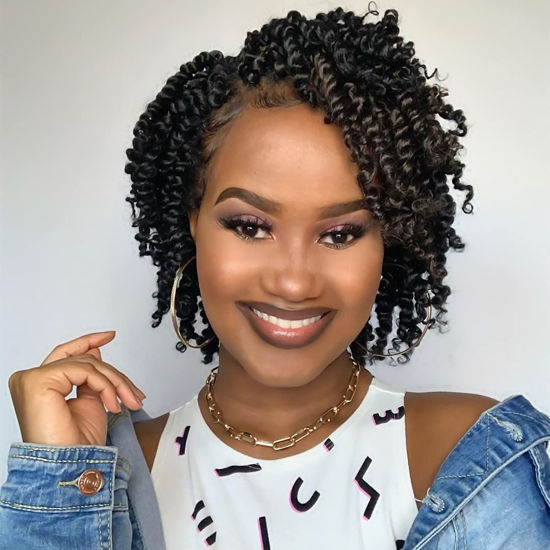 Picture of The BOHOBABE Pre-twisted Passion Twist Crochet Hair 8 Inch Short Black Pre-looped Crochet Passion Twist Braiding Hair 8 Packs (1B)