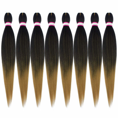 Picture of Pre Stretched Braiding Hair Extension 8 Packs 28 Inch Long Professional Pre-stretched Hair for Braiding Twist Braids Itch Free Hot Water Setting Yaki Straight Synthetic Hair for Women (#1B/27)