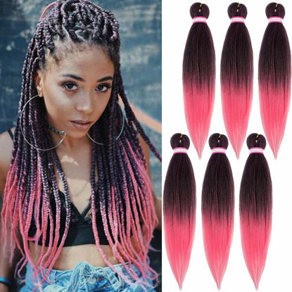 Picture of Dorsanee Ombre Pink Braiding Hair Pre Stretched 20 Inch 6 Packs Braiding Hair Extensions for Crochet Box Braids Twists Locs Hair Itch Free Soft Yaki Texture Hot Water Setting (20inch,#1B/Pink)
