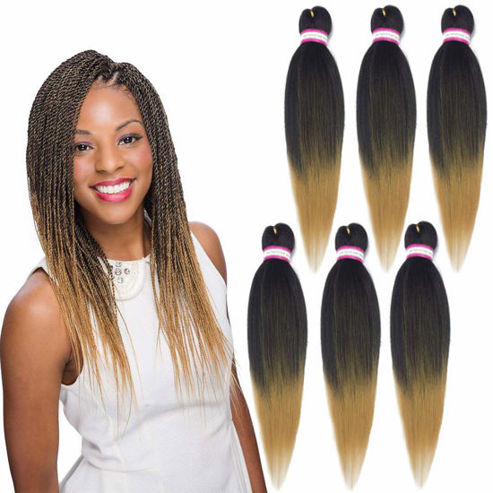 Picture of Dorsanee Ombre Honey Blonde Braiding Hair Pre Stretched 20 Inch 6 Packs Braiding Hair Extensions for Crochet Box Braids Twists Locs Hair Itch Free Soft Yaki Texture Hot Water Setting (20inch,#1B/27)