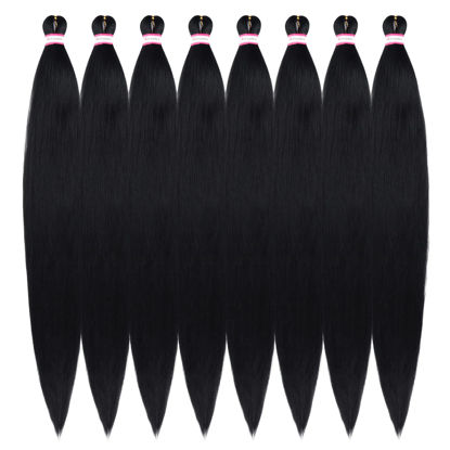 Picture of Pre Stretched Braiding Hair 8 Packs 42 Inch Natural Black Color Long Professional Hair for Braiding Twist Braids Itch Free Hot Water Setting Yaki Straight Synthetic Hair Extensions (#1B)