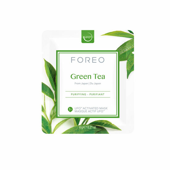 Picture of FOREO Green Tea UFO Activated Facial Mask for Blemish-Prone Oily Skin, 6 pack, Purifying, Antioxidant, Moisturizing, Green Tea & Ulmus Extract, Cruelty-Free, Clean Formula, Compatible with UFO 2 & UFO