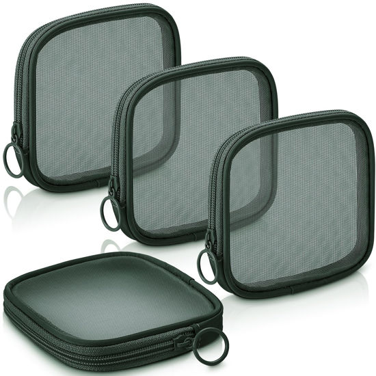 Picture of Weewooday 4 Pcs Mesh Makeup Bag Mesh Cosmetic Bag Travel Toiletry Bag Pouch with Zipper Mini Portable Makeup Cosmetic Travel Toiletry Purse Bag for Daily Accessories (Olive Green,Small)