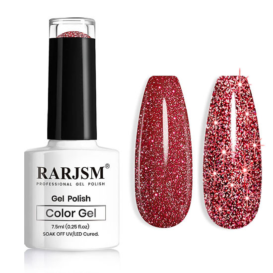 Picture of RARJSM Diamond Glitter Gel Polish,Dark Red Gel Nail Polish,Chunky Gel Glitter Polish Soak Off UV LED Nail Gel Polish Nail Art Starter Manicure Salon DIY at Home 7.5ML Curing Require