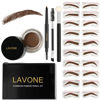 Picture of LAVONE Eyebrow Stamp Stencil Kit for Eyebrows, Brow Stamp Trio Kit with Waterproof Eyebrow Pencil, Eyebrow Pomade, 20 Eyebrow Stencils, Dual-ended Eyebrow Brush and Sponge Applicator - Chocolate