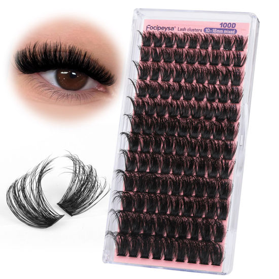 Picture of Focipeysa Fluffy Lash Clusters 100D Eyelash Clusters 10-18mm Fluffy Volume Individual Lashes D Curl Cluster Eyelash Extensions DIY Lash Extension for Beginners