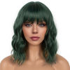 Picture of LANCAINI Dark Green Short Bob Wigs with Bangs for Women Loose Wavy Wig Curly Wavy Shoulder Length Bob Synthetic Cosplay Wig for Girl Colorful Costume Wigs