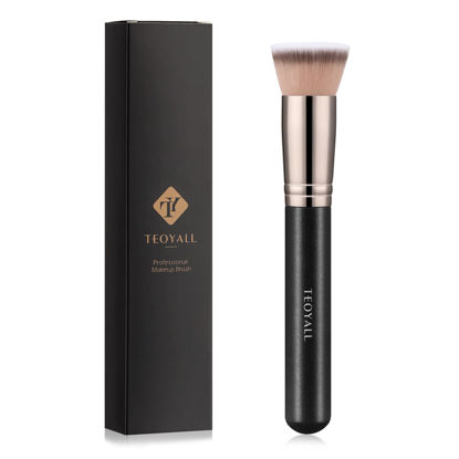 Picture of TEOYALL Kabuki Foundaiton Brush, Soft Dense Synthetic Bristles Flat Top Blending Buffing Brush For Liquid Cream Contour Bronzer Foundation