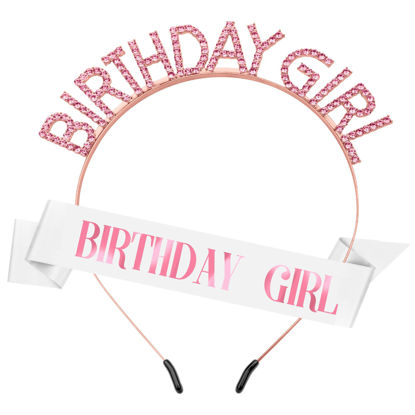 Picture of Birthday Girl Princess Black Rhinestone Headband Set - Glitter Sash, Crown, and Tiara Accessories Gift