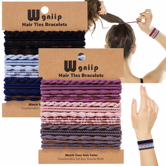 Picture of Wgniip 24 Pcs Boho Hair Ties for Women, 6 Colors Cute Hair Tie Bracelet for Thin and Thick Hair/Pony Tails, Multi-colored No Damage Hair Accessories