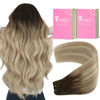 Picture of YoungSee Sew in Hair Extensions Real Human Hair Ombre Blonde Weft Human Hair Extensions Dark Brown Base with Medium Ash Blonde and Light Blonde Highlights Sew in Extensions Human Hair 22Inch 100G