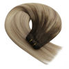 Picture of YoungSee Sew in Hair Extensions Real Human Hair Ombre Blonde Weft Human Hair Extensions Dark Brown Base with Medium Ash Blonde and Light Blonde Highlights Sew in Extensions Human Hair 22Inch 100G