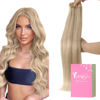 Picture of YoungSee Clip in Extensions Real Human Hair Blonde Highlight Clip on Hair Extensions Warm Ash Blonde Highlights Bleach Blonde Clip in Hair Extensions Real Human Hair Long for Women 120G 7Pcs 24Inch