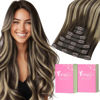 Picture of YoungSee Clip in Human Hair Extensions, Balayage Brown Human Hair Clip in Extensions Chocolate Brown with Ash Blonde Balayage, Hair Clip Extensions for Women 22Inch 120G 7Pcs