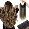 Picture of YoungSee Wire Hair Extensions Brown Balayage Invisible Wire Hair Extensions Human Hair Ombre Dark Brown with Ash Blonde Fish Line Human Hair Extensions for Women 20Inch 100G