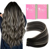 Picture of YoungSee Sew in Hair Extensions Real Human Hair Black Human Hair Weft Extensions Blend of Black and Silver with Black Roots Black Sew in Extensions Human Hair Ombre Hair Weft Extensions 22Inch 100G