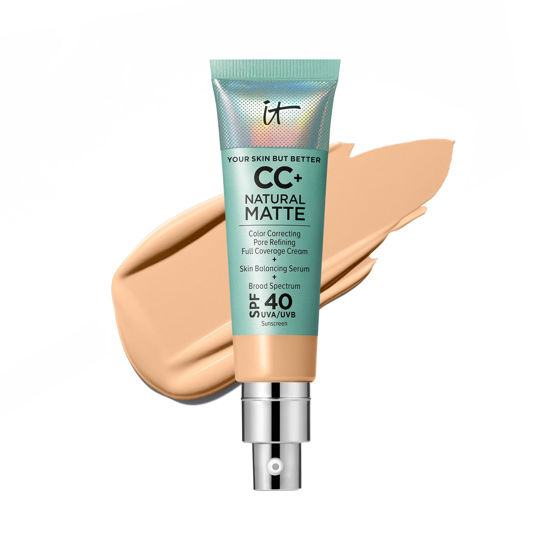 Picture of IT Cosmetics CC+ Cream Natural Matte Foundation with SPF 40 - Shine-Reducing & Long-Wear Full Coverage Foundation For Oily Skin - With Hyaluronic Acid - Non-Comedogenic, Light Medium Warm - 1.08 fl oz