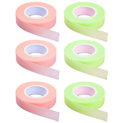 Picture of 6 Rolls Eyelash Tape, Adhesive Fabric Eyelash Extension Tape, Breathable Micropore Fabric Tape for Eyelash Extension Supplies,9 m/10 Yard Each Roll (Green+Pink)