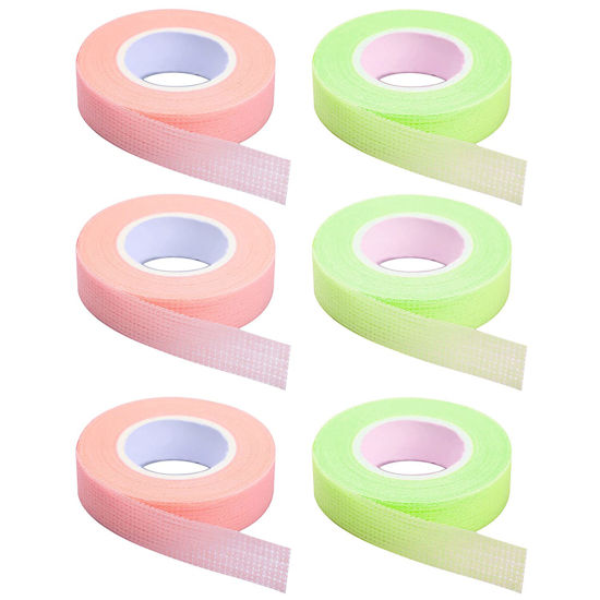 Picture of 6 Rolls Eyelash Tape, Adhesive Fabric Eyelash Extension Tape, Breathable Micropore Fabric Tape for Eyelash Extension Supplies,9 m/10 Yard Each Roll (Green+Pink)
