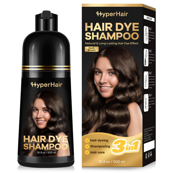 Picture of HyperHair Dark Brown Hair Dye Shampoo, Shampoo for Color Treated Hair, Hair Dye Shampoo 3 In 1, Hair Dye, Shampoo for Gray Hair for Women & Men, Long Lasting & Coverage