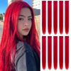 Picture of TOFAFA 22 inch Colored Hair Extensions Straight Hairpiece, Colorful Hair Extensions Party Highlights Clip in Long Synthetic Hair Extensions for Girls Women Kids Favor Gift(10 PCS Red)