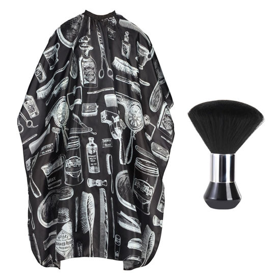 Picture of YELEGAI Professional Hair Cutting Cape with Neck Duster Brush, Large Size Salon Barber Cape for Men, Women and Kids(Barber Supplies Pattern)