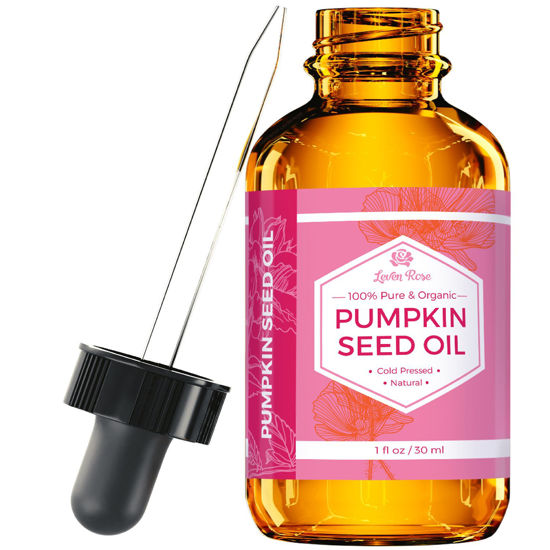 Picture of Leven Rose Organic Pumpkin Seed Oil for Hair Growth 1 oz, 100% Pure, Cold Pressed Pumpkin Oil for Damaged Hair, Dry Skin and Nails