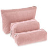 Picture of Huhumy 3 Pcs Makeup Bag Set Corduroy Cosmetic Bag for Women Aesthetic Smile Travel Toiletry Bag Cute Purse Pouch Pencil Case Makeup Brushes Storage Bag Organizer with Zipper(Pink,Solid Style)