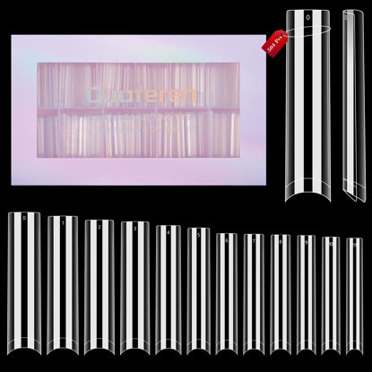 Picture of Quaferen 504Pcs Clear No C Curve Nail Tips for Acrylic Nails Professional, 3XL Extra Long Tapered Square Straight Acrylic Nail Tips, Half Cover No Crease Nail Extension Tips False Nails for Nail Art